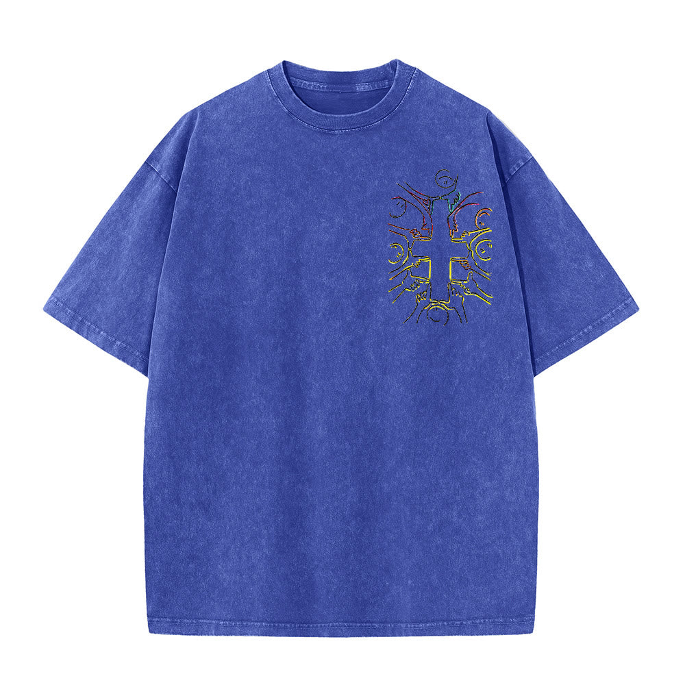 Christianartworkshop T-shirt unisexe délavé avec dessin au trait de la figure humaine Unity Cross - image 19
