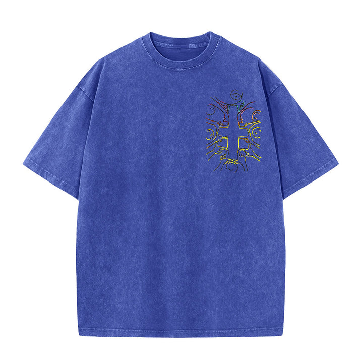Christianartworkshop T-shirt unisexe délavé avec dessin au trait de la figure humaine Unity Cross - image 19