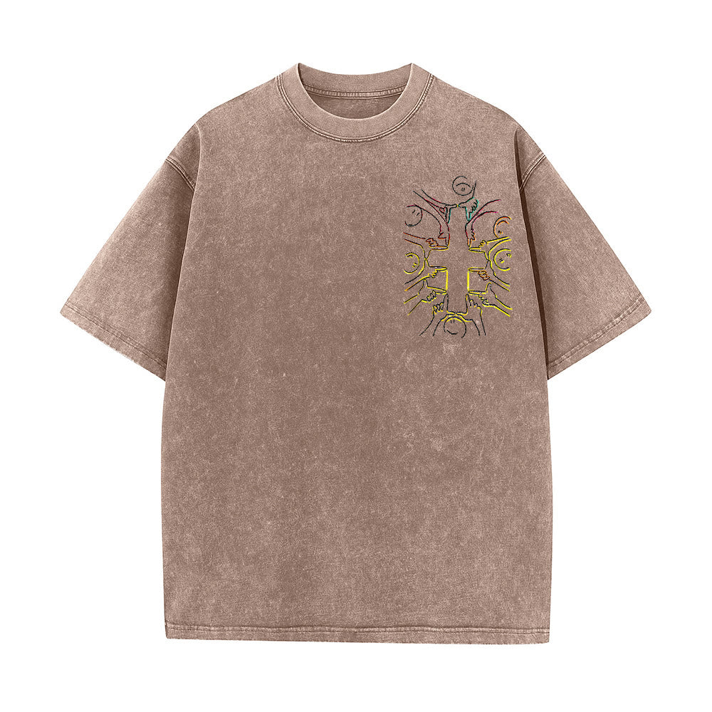 Christianartworkshop T-shirt unisexe délavé avec dessin au trait de la figure humaine Unity Cross - image 7