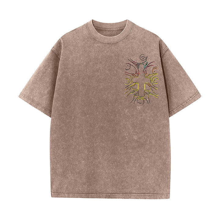 Christianartworkshop T-shirt unisexe délavé avec dessin au trait de la figure humaine Unity Cross - image 7