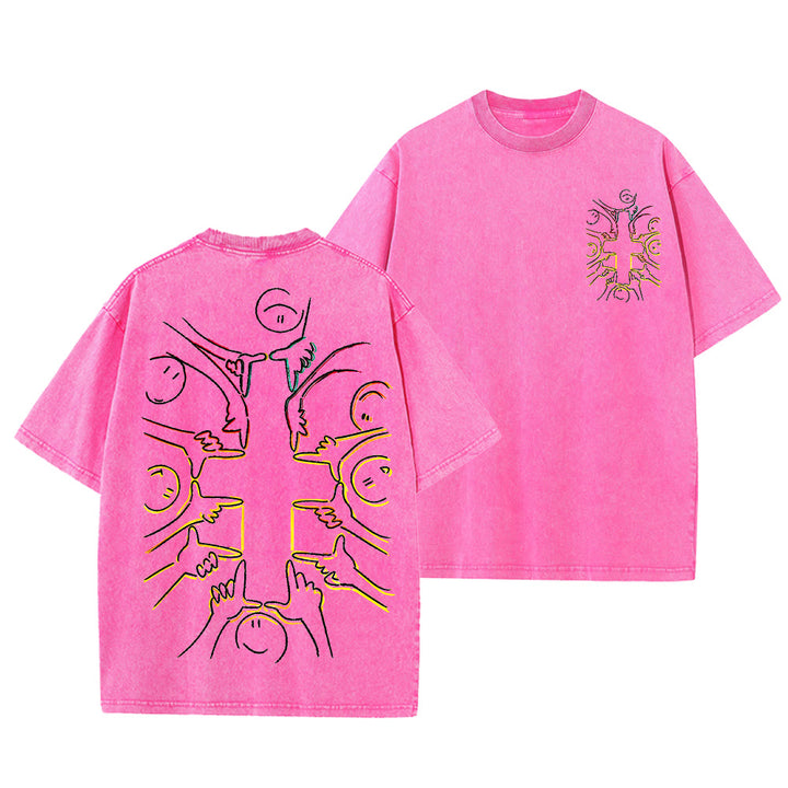 Christianartworkshop T-shirt unisexe délavé avec dessin au trait de la figure humaine Unity Cross - Rose - 5XL - image 12