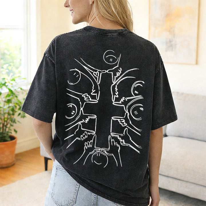 Christianartworkshop T-shirt unisexe délavé avec dessin au trait de la figure humaine Unity Cross - image 30
