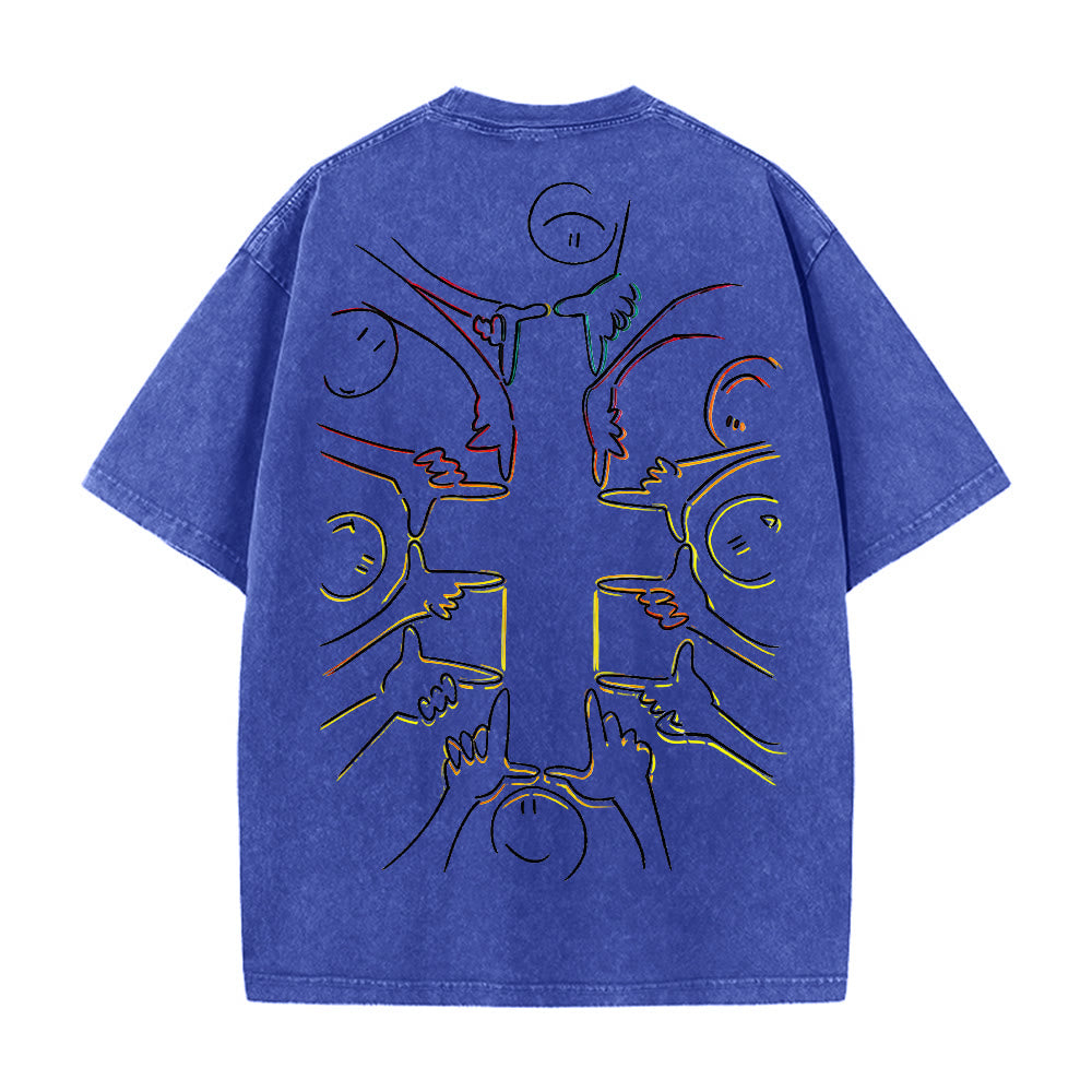 Christianartworkshop T-shirt unisexe délavé avec dessin au trait de la figure humaine Unity Cross - image 20