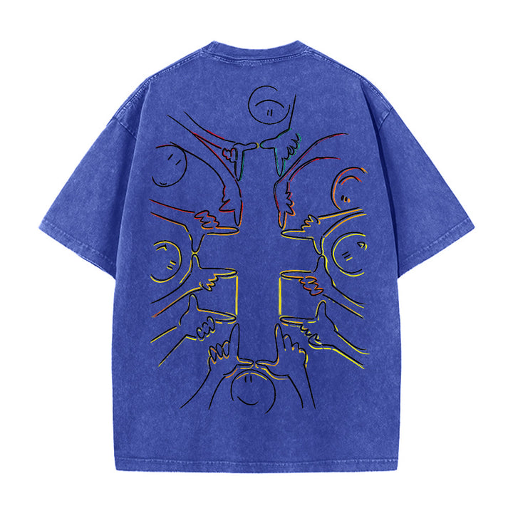 Christianartworkshop T-shirt unisexe délavé avec dessin au trait de la figure humaine Unity Cross - image 20