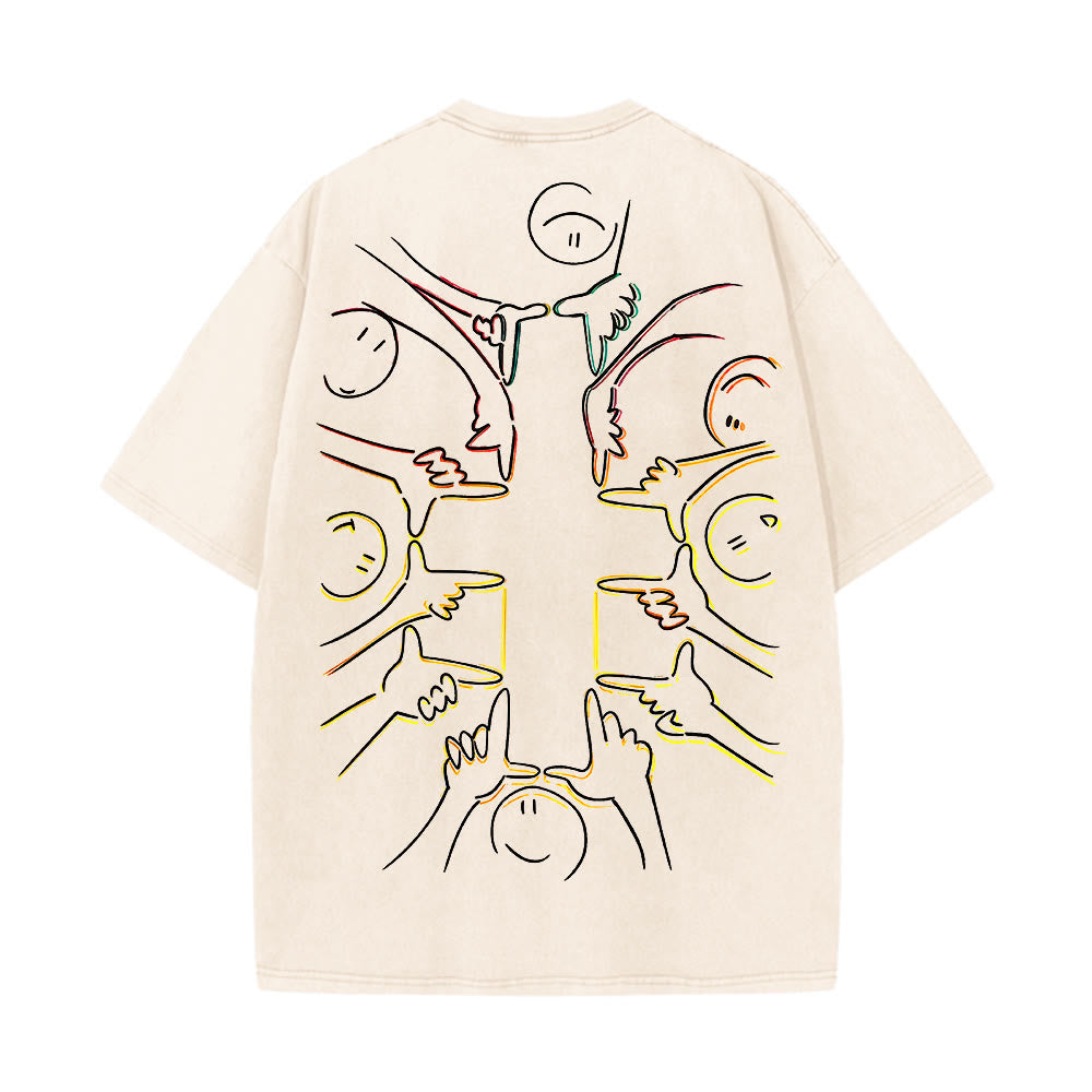 Christianartworkshop T-shirt unisexe délavé avec dessin au trait de la figure humaine Unity Cross - image 11