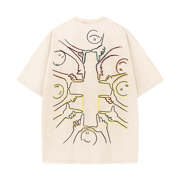 Christianartworkshop T-shirt unisexe délavé avec dessin au trait de la figure humaine Unity Cross - image 11