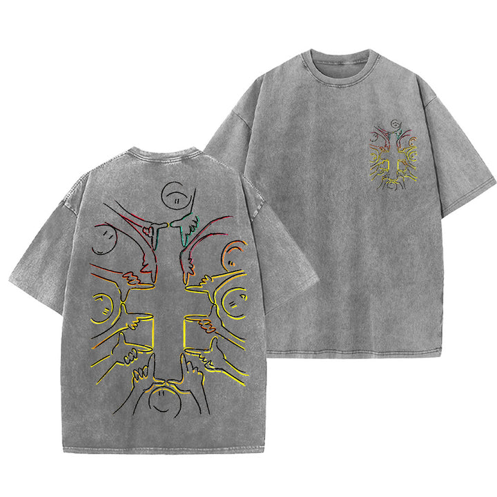 Christianartworkshop T-shirt unisexe délavé avec dessin au trait de la figure humaine Unity Cross - Gris - 5XL - image 21