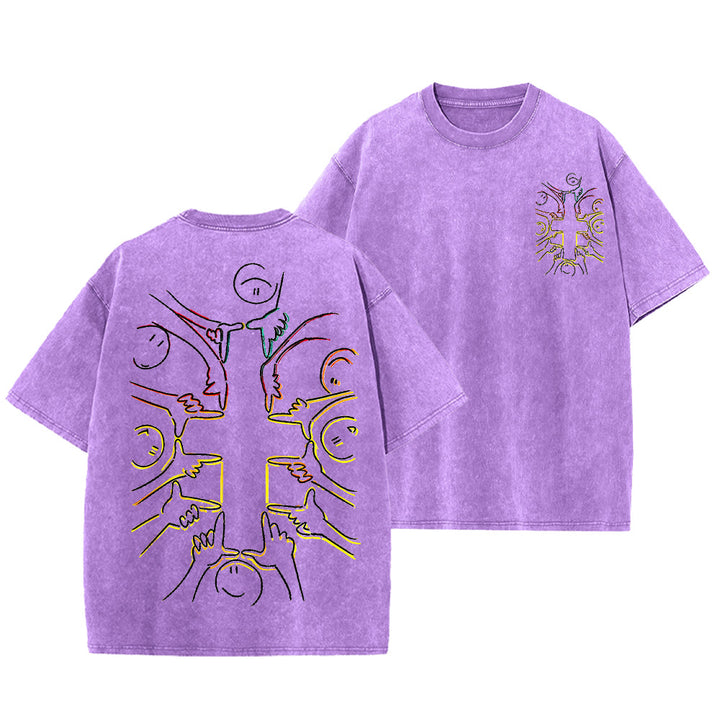 Christianartworkshop T-shirt unisexe délavé avec dessin au trait de la figure humaine Unity Cross - Violet - 5XL - image 15