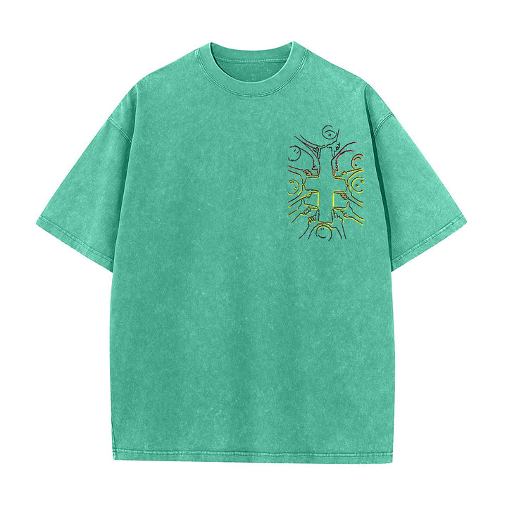 Christianartworkshop T-shirt unisexe délavé avec dessin au trait de la figure humaine Unity Cross - image 4