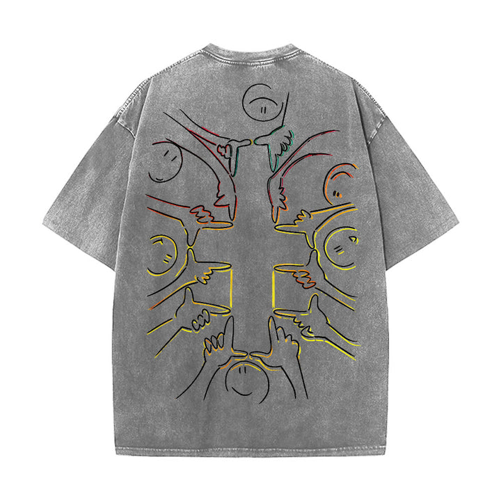 Christianartworkshop T-shirt unisexe délavé avec dessin au trait de la figure humaine Unity Cross - image 23