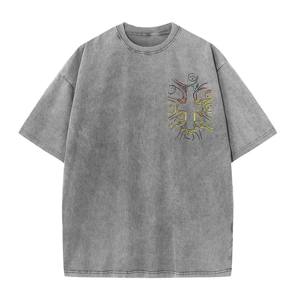 Christianartworkshop T-shirt unisexe délavé avec dessin au trait de la figure humaine Unity Cross - image 22