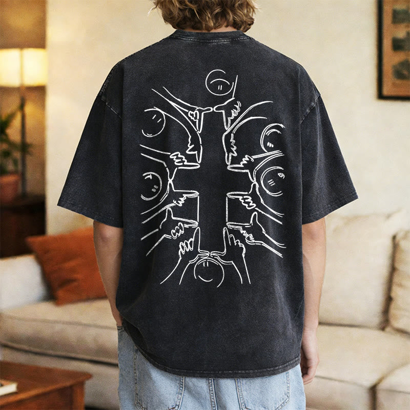 Christianartworkshop T-shirt unisexe délavé avec dessin au trait de la figure humaine Unity Cross - image 28