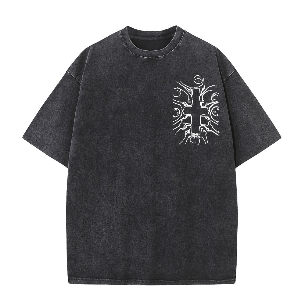 Christianartworkshop T-shirt unisexe délavé avec dessin au trait de la figure humaine Unity Cross - image 26