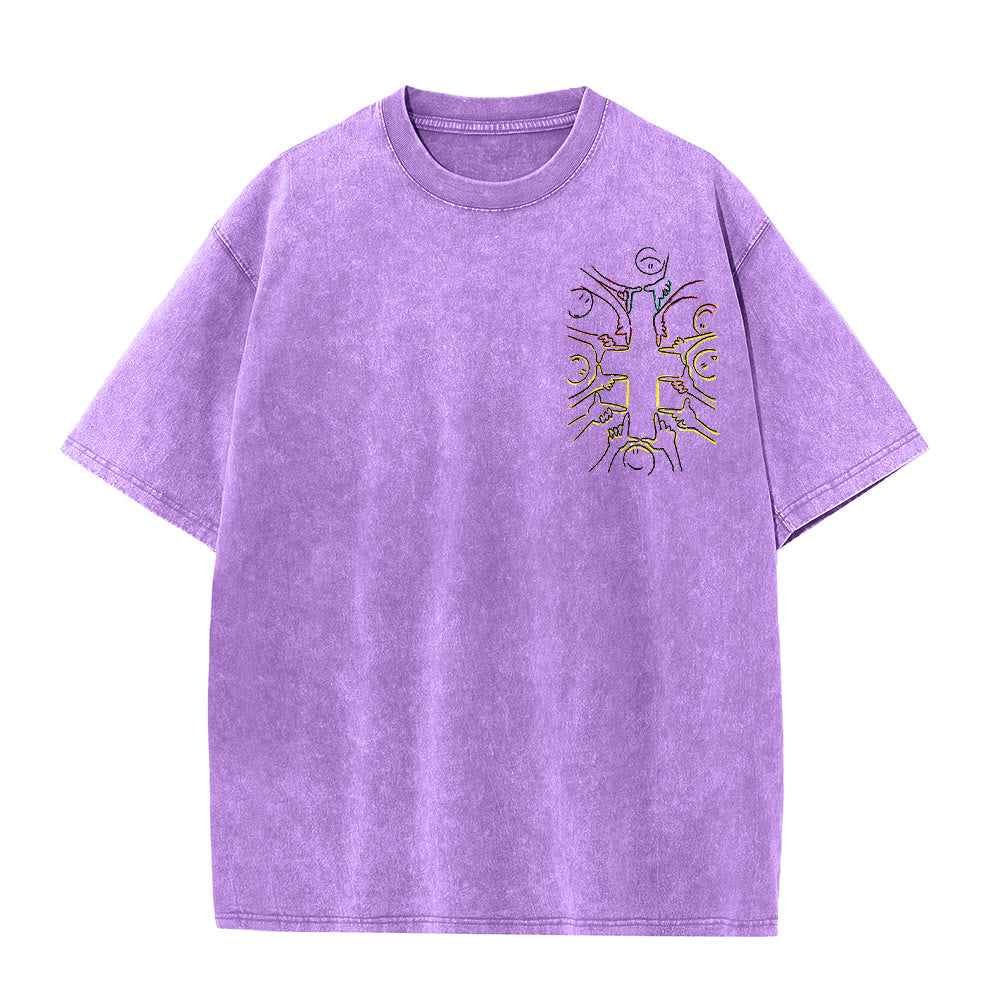 Christianartworkshop T-shirt unisexe délavé avec dessin au trait de la figure humaine Unity Cross - image 16