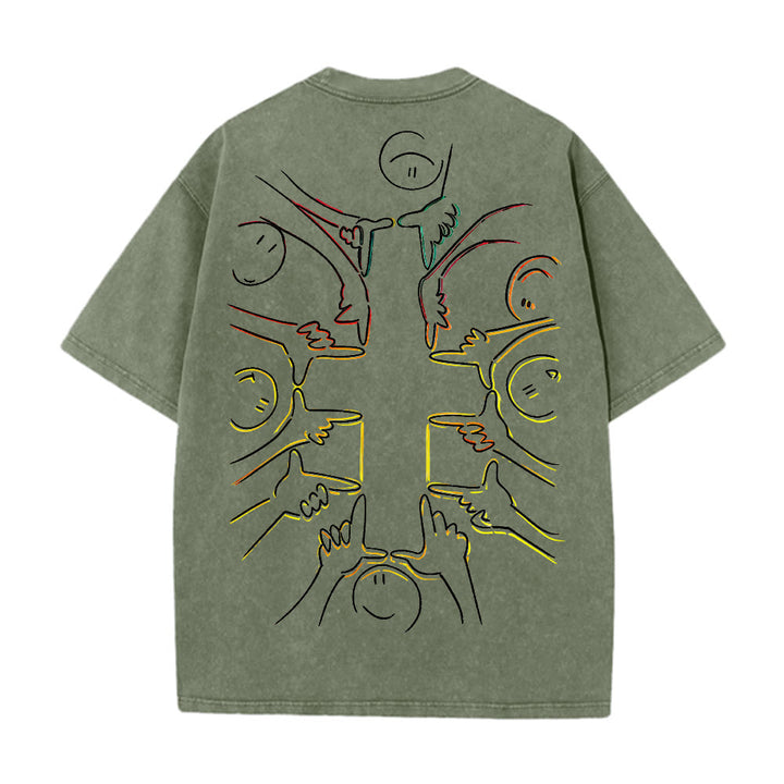 Christianartworkshop T-shirt unisexe délavé avec dessin au trait de la figure humaine Unity Cross - image 2