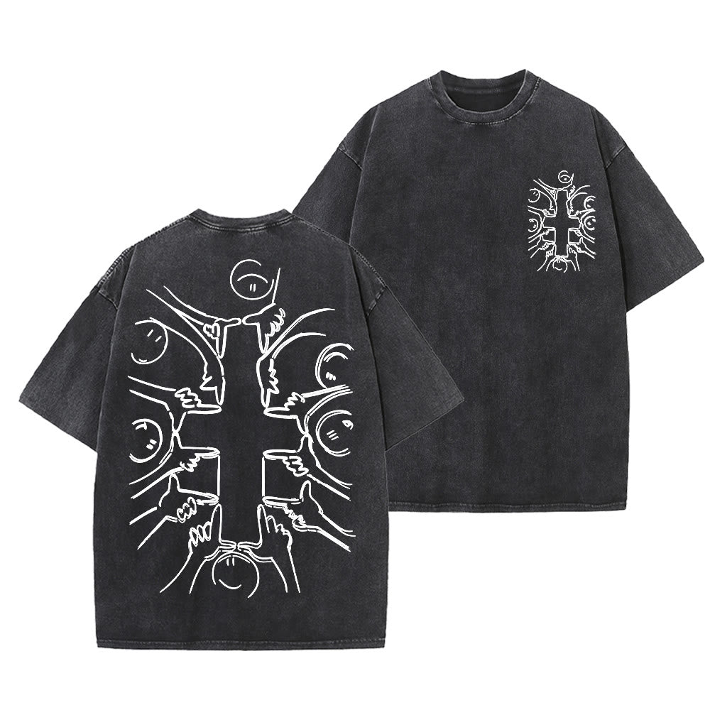 Christianartworkshop T-shirt unisexe délavé avec dessin au trait de la figure humaine Unity Cross - Noir - 5XL - image 24