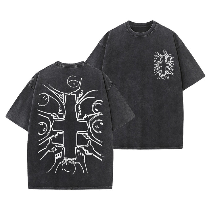 Christianartworkshop T-shirt unisexe délavé avec dessin au trait de la figure humaine Unity Cross - Noir - 5XL - image 24