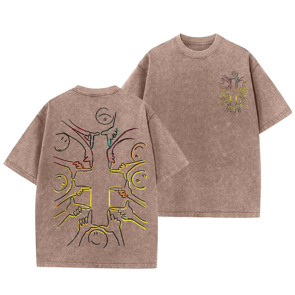 Christianartworkshop T-shirt unisexe délavé avec dessin au trait de la figure humaine Unity Cross - Brun - 5XL - image 6