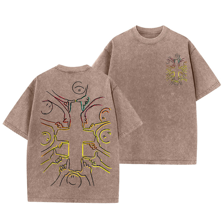 Christianartworkshop T-shirt unisexe délavé avec dessin au trait de la figure humaine Unity Cross - Brun - 5XL - image 6