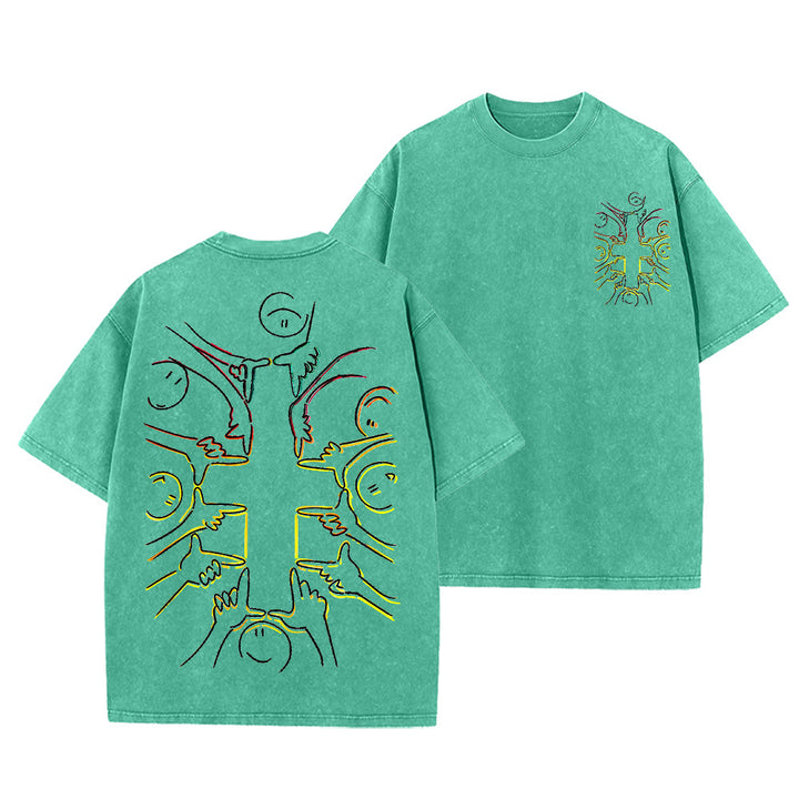 Christianartworkshop T-shirt unisexe délavé avec dessin au trait de la figure humaine Unity Cross - Vert - 5XL - image 3