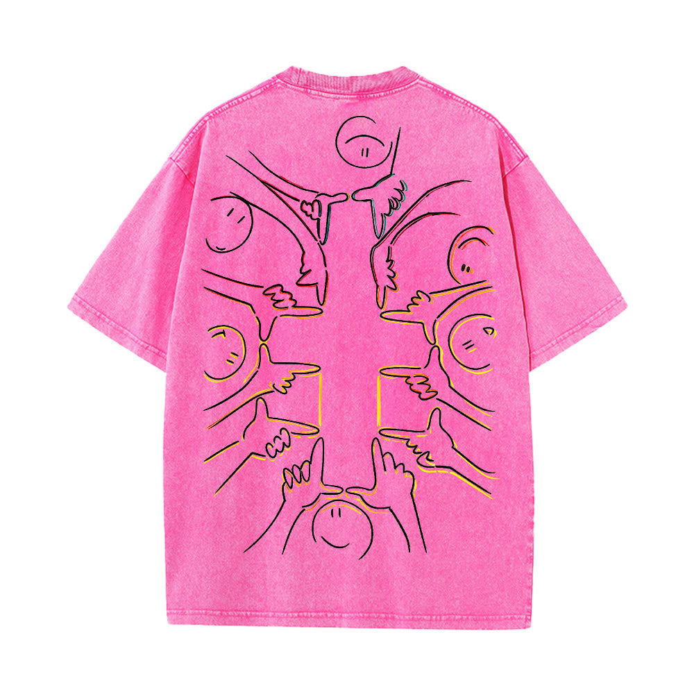 Christianartworkshop T-shirt unisexe délavé avec dessin au trait de la figure humaine Unity Cross - image 14