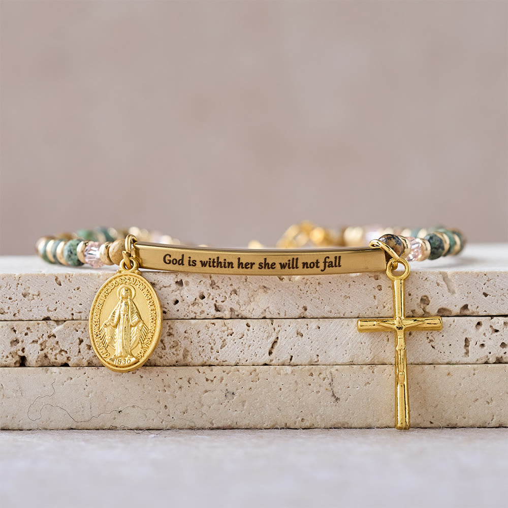 Christianartworkshop Bracelet en turquoise naturelle africaine avec le verset Psaume 46:5 : Barre gravée et perles de pierre - image 1