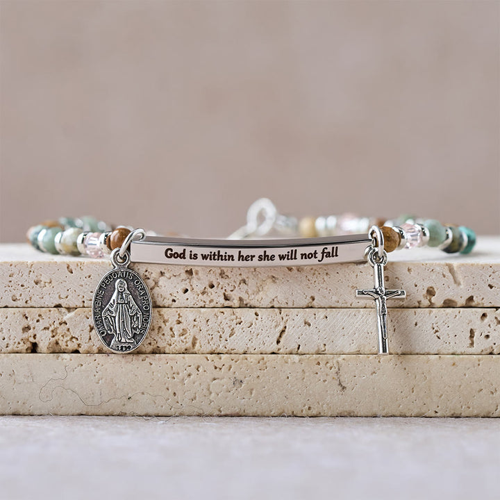 Christianartworkshop Bracelet en turquoise naturelle africaine avec le verset Psaume 46:5 : Barre gravée et perles de pierre - image 4