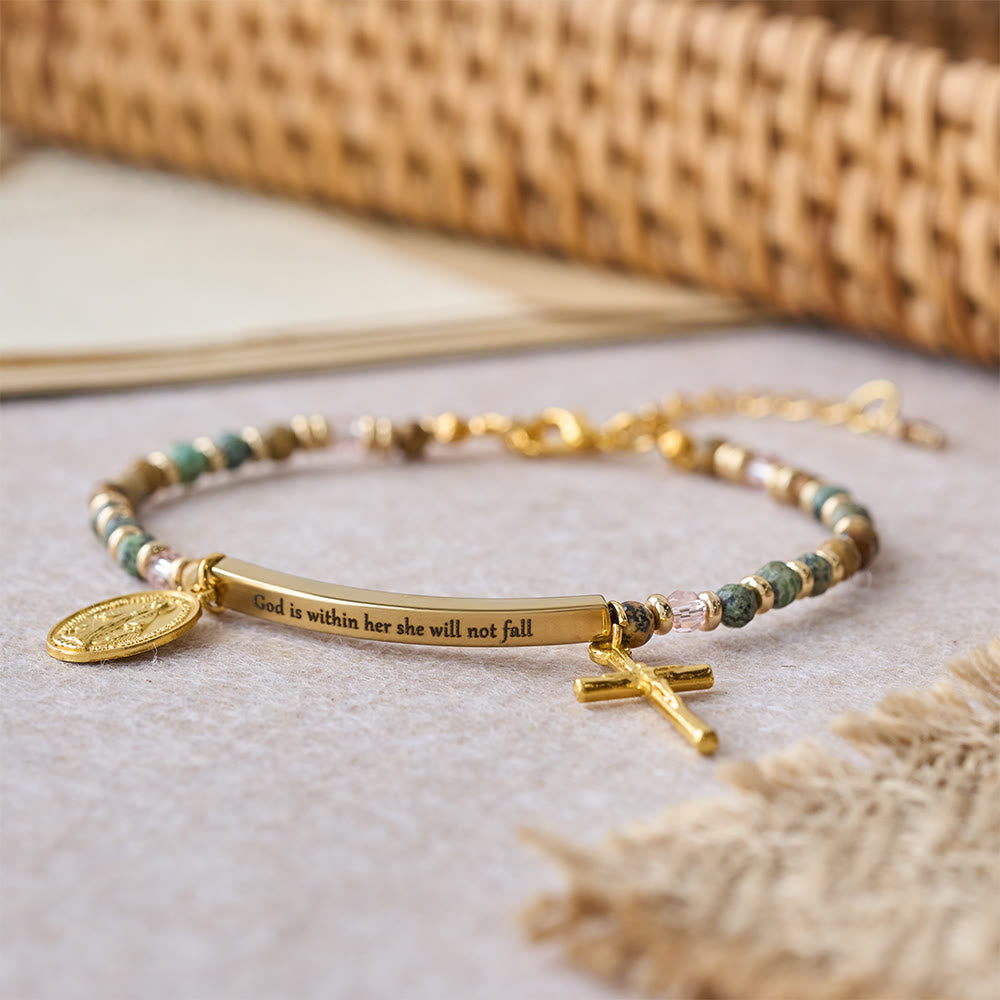 Christianartworkshop Bracelet en turquoise naturelle africaine avec le verset Psaume 46:5 : Barre gravée et perles de pierre - image 2