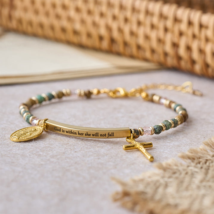 Christianartworkshop Bracelet en turquoise naturelle africaine avec le verset Psaume 46:5 : Barre gravée et perles de pierre - image 2
