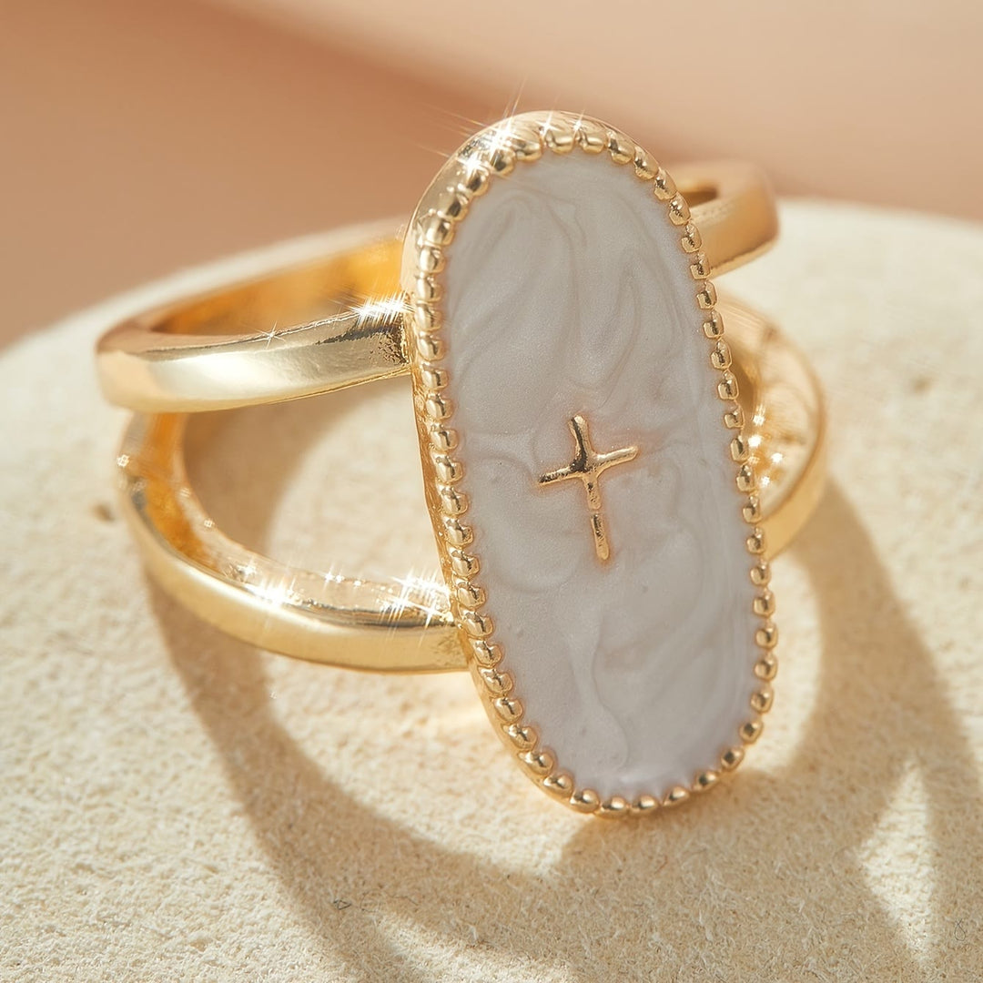 Christianartworkshop Bague double anneau à accent de croix et finition émaillée : un symbole de foi et d’élégance discrètes. - image 6