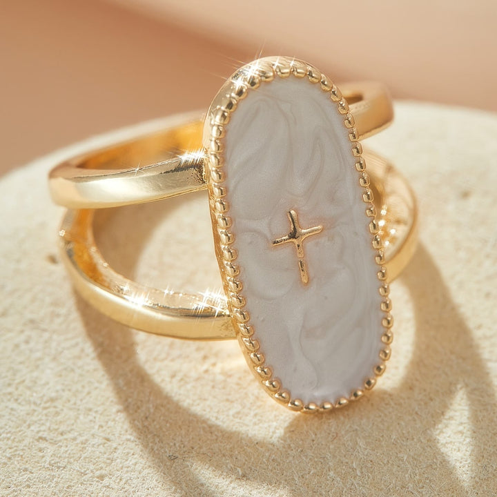 Christianartworkshop Bague double anneau à accent de croix et finition émaillée : un symbole de foi et d’élégance discrètes. - image 6