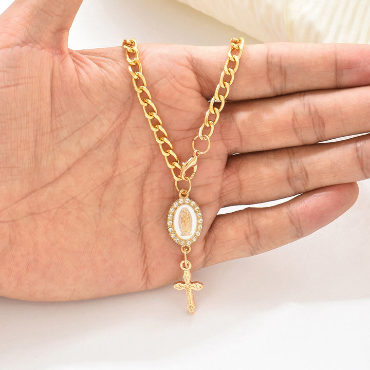 Christianartworkshop Pendentif de voiture en forme de croix avec perle et icône de la Vierge Marie : symbole de sécurité et de foi pour les voyages. - image 1