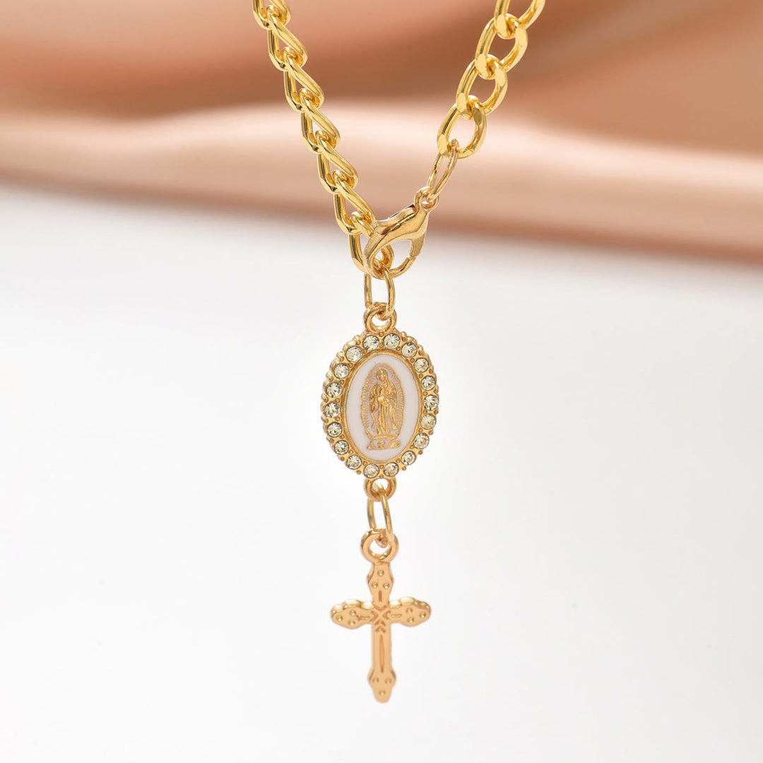 Christianartworkshop Pendentif de voiture en forme de croix avec perle et icône de la Vierge Marie : symbole de sécurité et de foi pour les voyages. - image 2