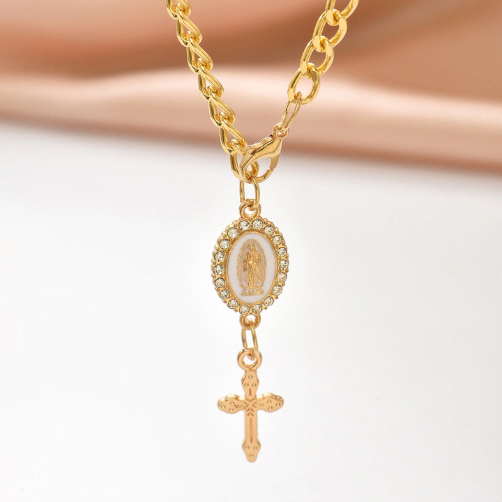 Christianartworkshop Pendentif de voiture en forme de croix avec perle et icône de la Vierge Marie : symbole de sécurité et de foi pour les voyages. - image 2