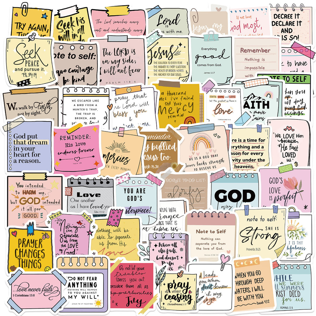 Christianartworkshop Ensemble d'autocollants avec des phrases bibliques inspirées par la foi : Notes inspirantes pour les journaux - Lot de 50 pièces - image 0