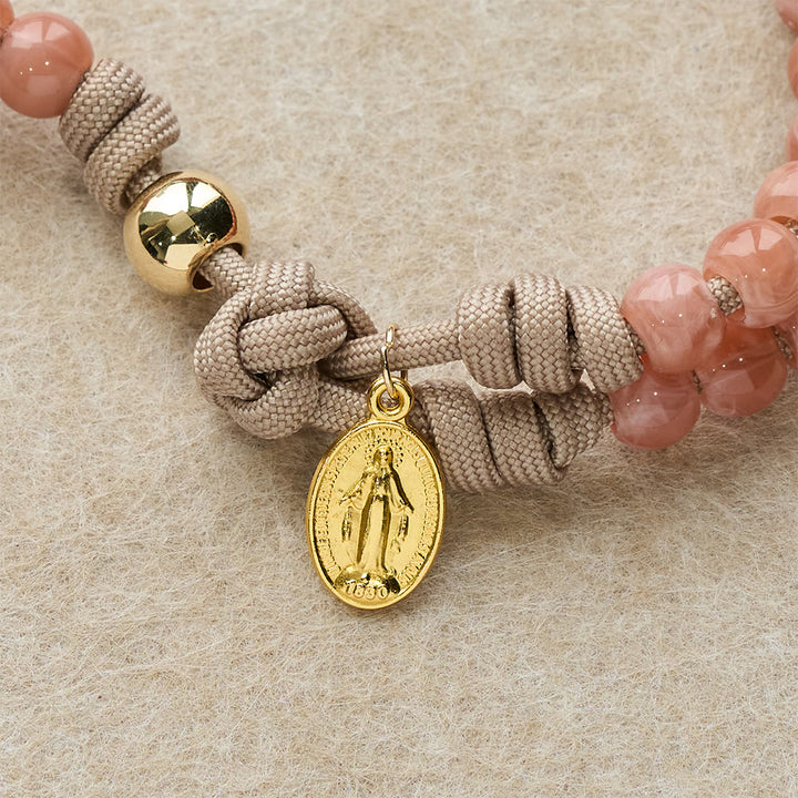 Christianartworkshop Chapelet en paracorde à perles roses avec Notre-Dame et crucifix doré - image 3