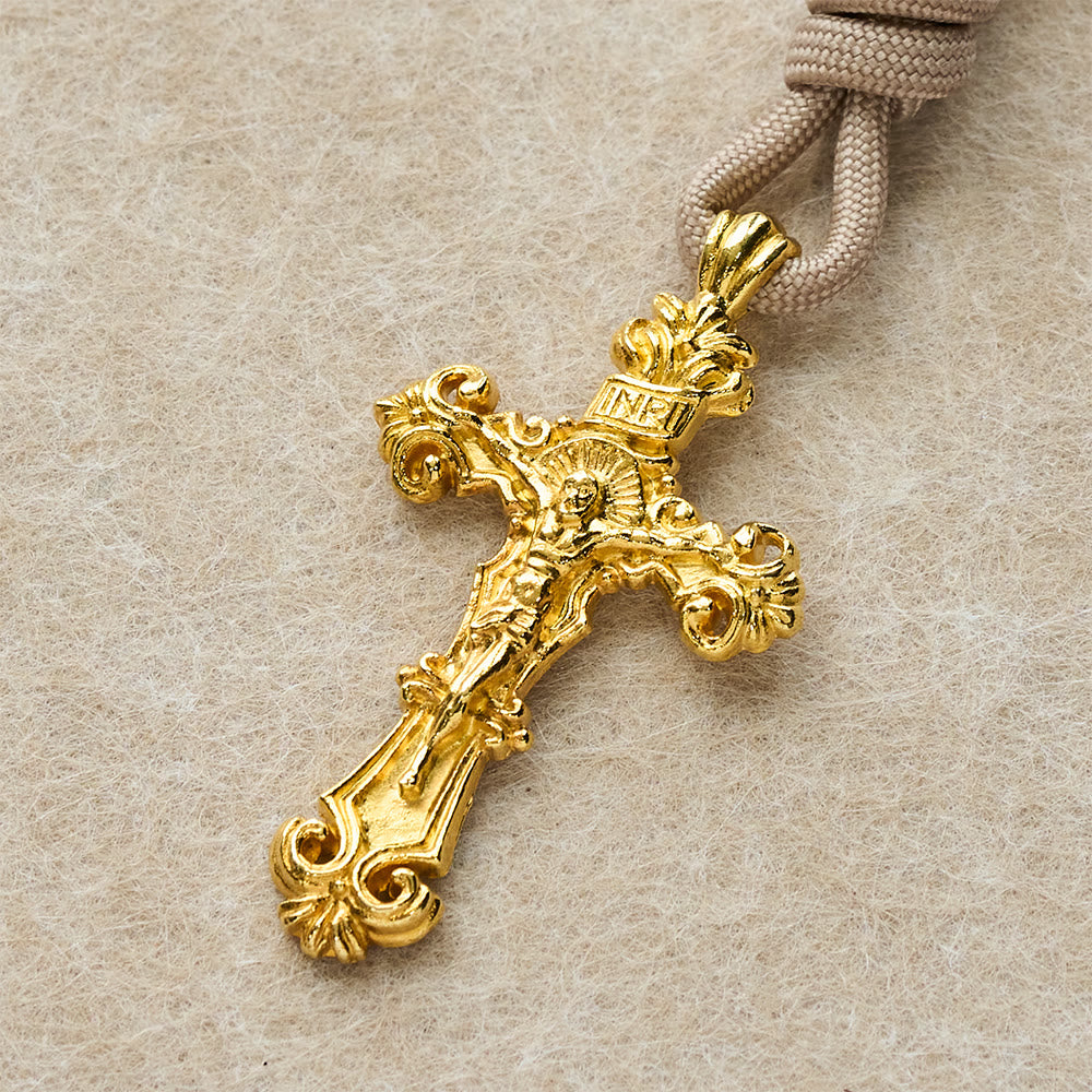 Christianartworkshop Chapelet en paracorde à perles roses avec Notre-Dame et crucifix doré - image 4