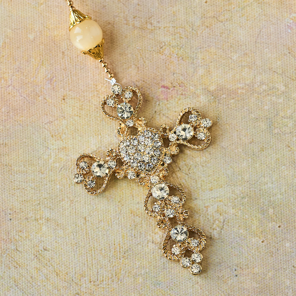 Chapelet de luxe Christianartworkshop en perles dorées scintillantes avec Notre-Dame de Grâce - image 7