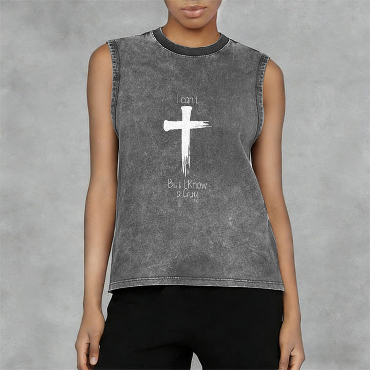 Christianartworkshop Je ne peux pas, mais je connais un gars. Débardeur unisexe délavé Faith. - image 11
