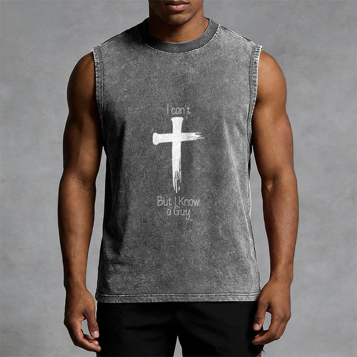 Christianartworkshop Je ne peux pas, mais je connais un gars. Débardeur unisexe délavé Faith. - image 10
