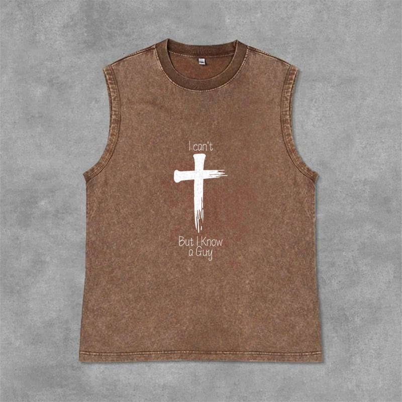 Christianartworkshop Je ne peux pas, mais je connais un gars. Débardeur unisexe délavé Faith. - Brun - 2XL - image 6