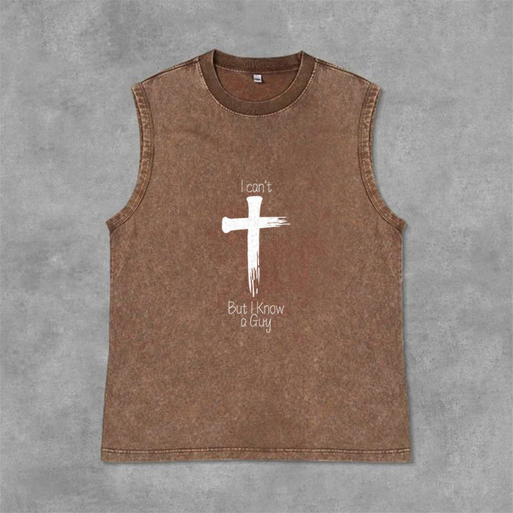Christianartworkshop Je ne peux pas, mais je connais un gars. Débardeur unisexe délavé Faith. - Brun - 2XL - image 6