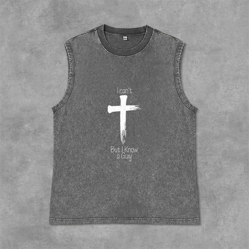 Christianartworkshop Je ne peux pas, mais je connais un gars. Débardeur unisexe délavé Faith. - Gris - 2XL - image 9