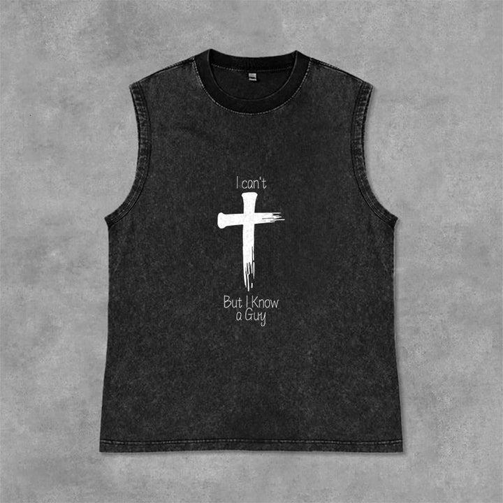 Christianartworkshop Je ne peux pas, mais je connais un gars. Débardeur unisexe délavé Faith. - Noir - 2XL - image 0