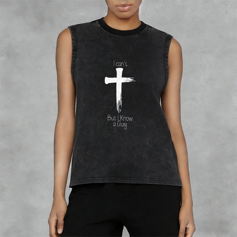 Christianartworkshop Je ne peux pas, mais je connais un gars. Débardeur unisexe délavé Faith. - image 2