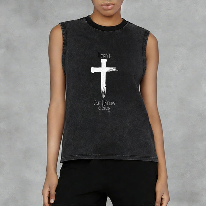 Christianartworkshop Je ne peux pas, mais je connais un gars. Débardeur unisexe délavé Faith. - image 2