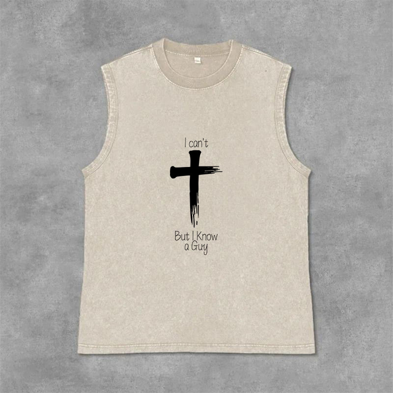 Christianartworkshop Je ne peux pas, mais je connais un gars. Débardeur unisexe délavé Faith. - Beige - 2XL - image 3