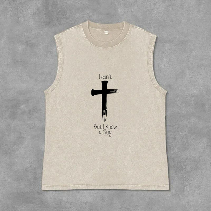 Christianartworkshop Je ne peux pas, mais je connais un gars. Débardeur unisexe délavé Faith. - Beige - 2XL - image 3
