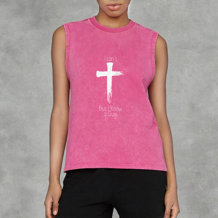 Christianartworkshop Je ne peux pas, mais je connais un gars. Débardeur unisexe délavé Faith. - image 14