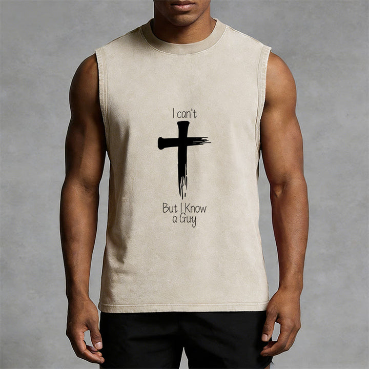 Christianartworkshop Je ne peux pas, mais je connais un gars. Débardeur unisexe délavé Faith. - image 4